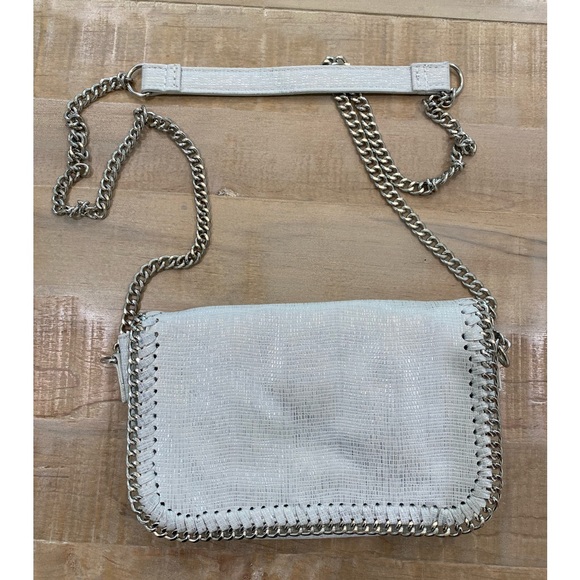 Sondra Roberts Squared white metallic shiny leather silver crossbody purse - Picture 11 of 15